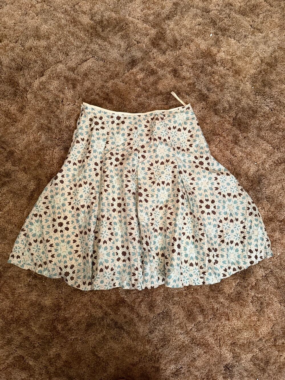Vintage Banana Republic Y2K Silk Geometric Mosaic A-Line Skirt Boho Chic Twee